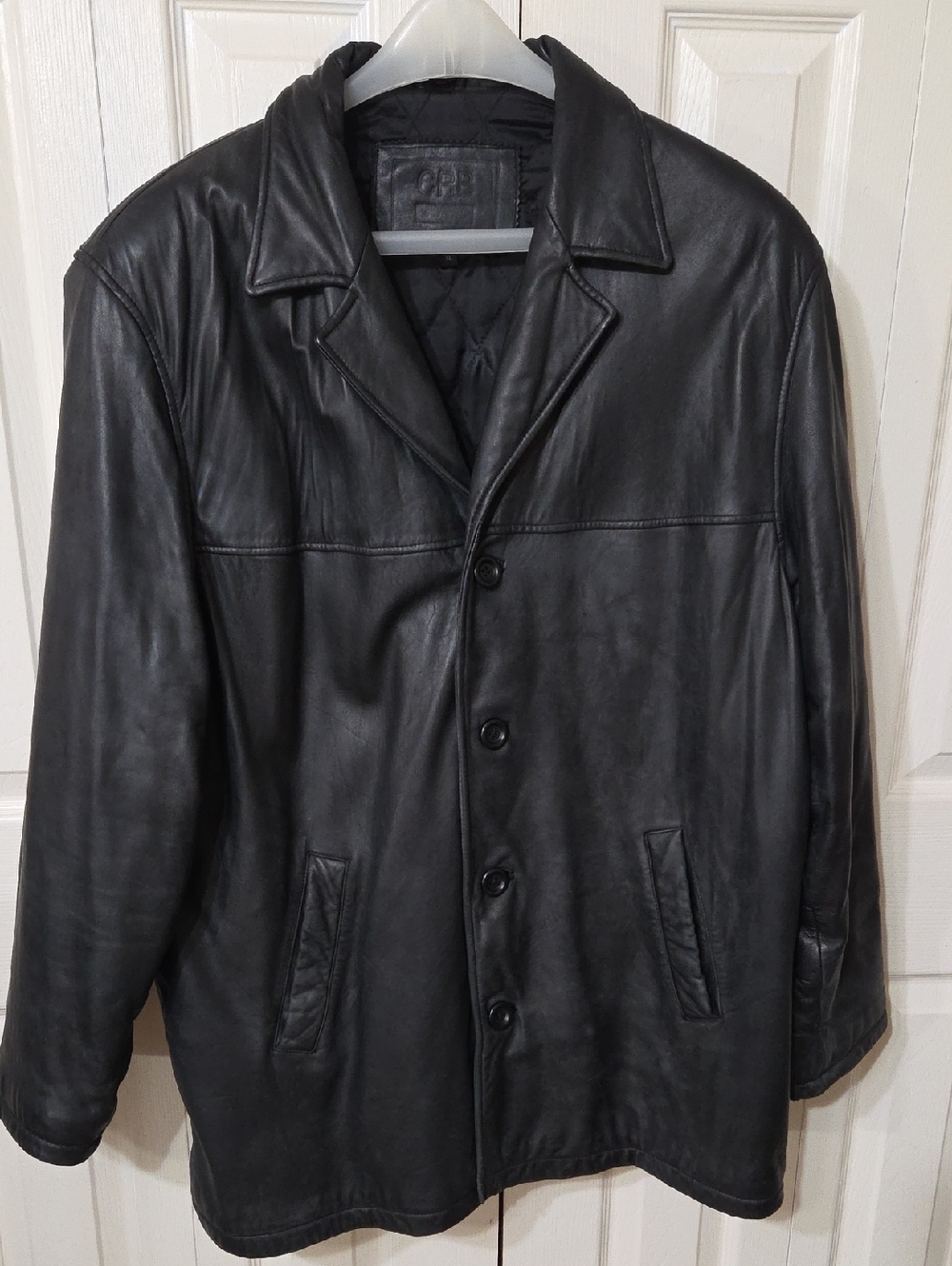CRB Khakis Men's Black Leather Button-Front Coat